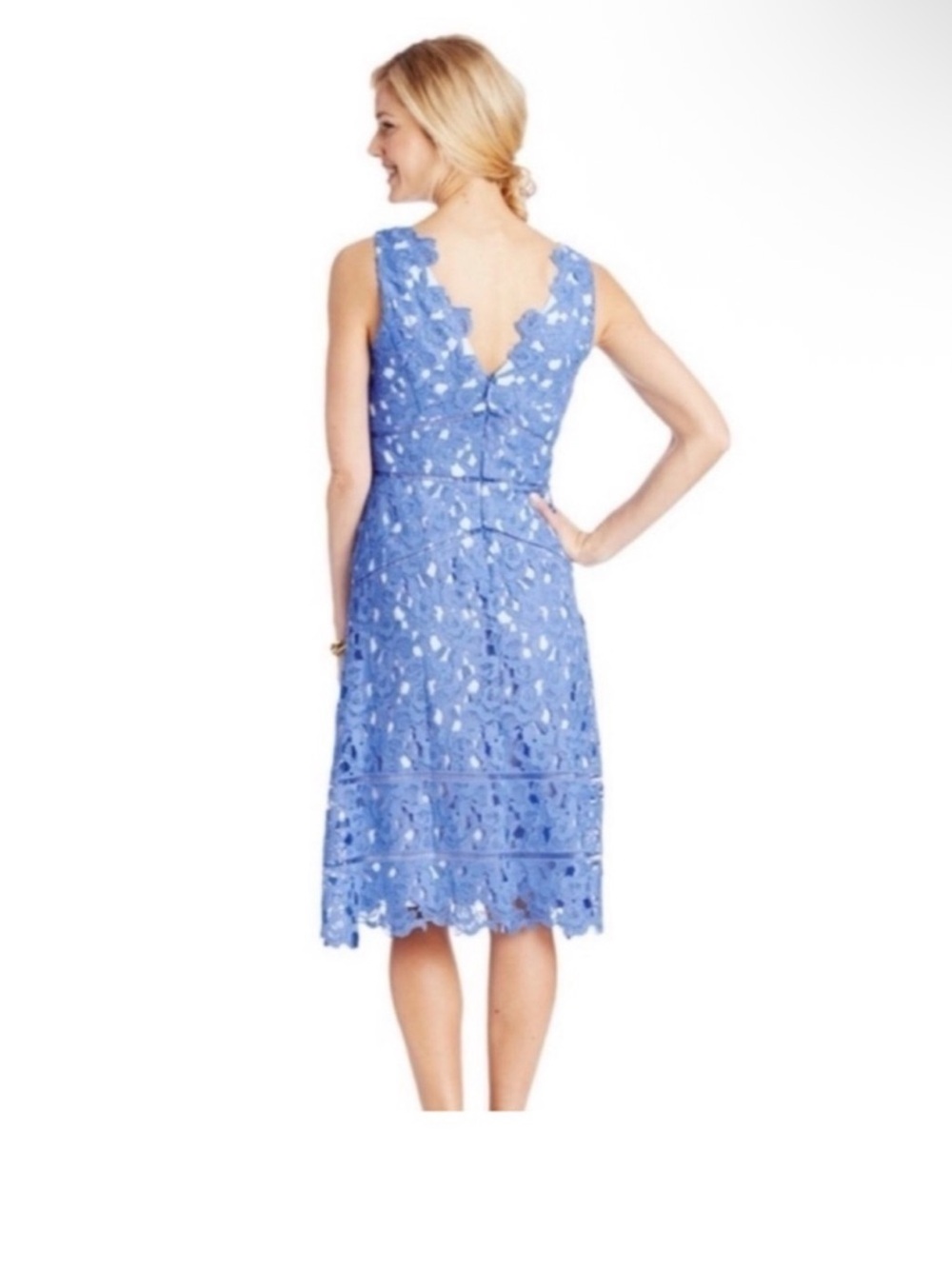Vineyard Vine Lace 144th Kentucky Derby Dress Periwinkle V Neck Crochet - Picture 7 of 11